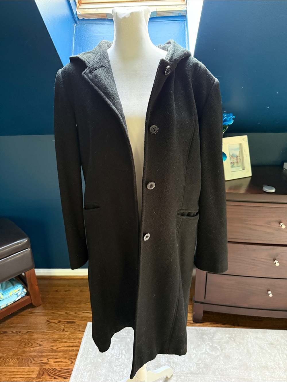 Women’s Black Hooded Wool Coat